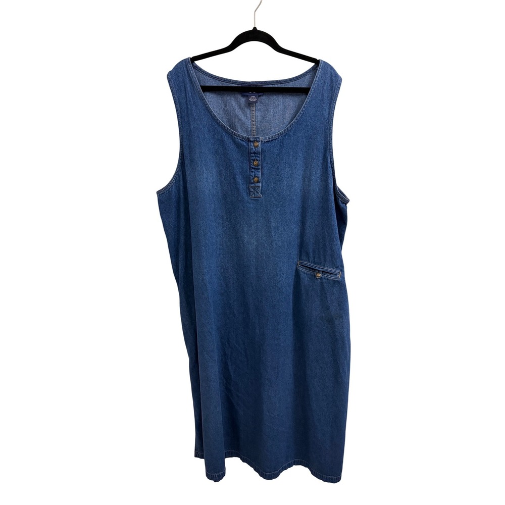 Dress Denim Y2K Original TY Wear Women 24W Blue Sleeveless Henley Midi Jumper